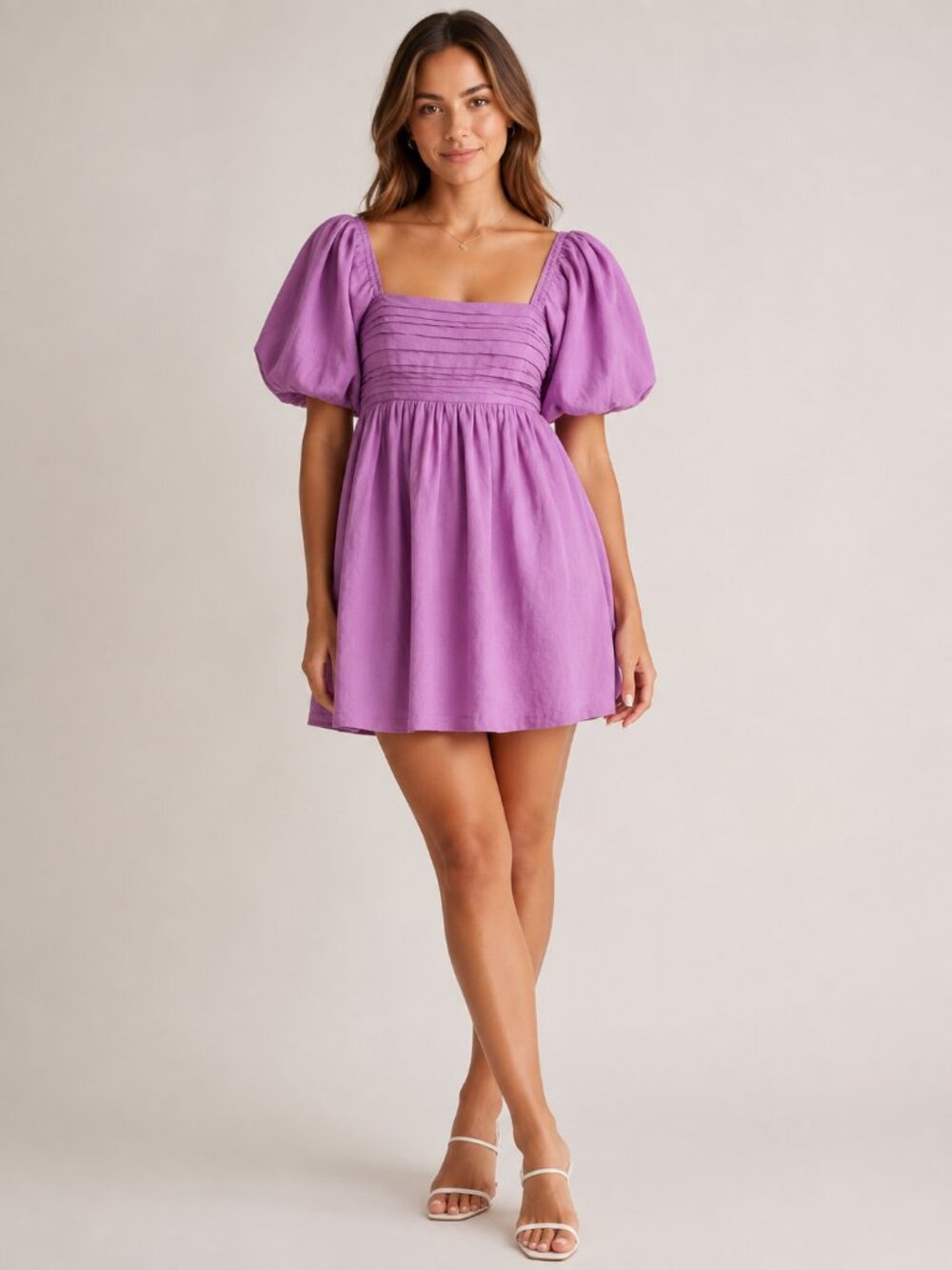 Abercrombie Emerson Dress XXL Purple Puff Sleeve Mini Square Neck